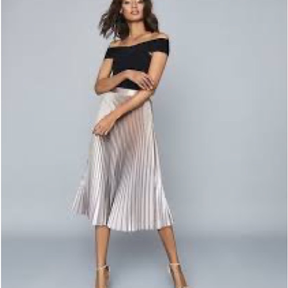Reiss Betty Pleated Metallic Midi Skirt, Pink, 6 US BNWOT